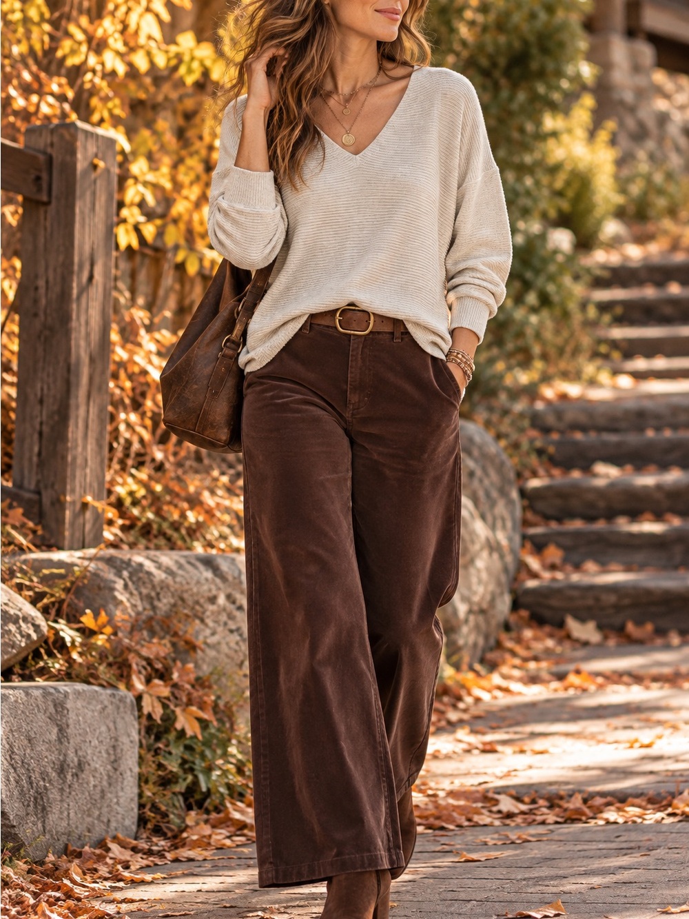Cream Ribbed V-Neck Relaxed Fit Sweater NWT Large